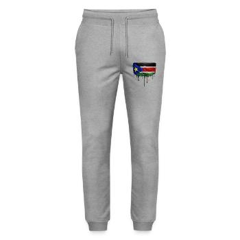 South Sudan Flag Drop Art - Stanley/Stella Mover Unisex Organic Jogging Trousers - heather grey - Front - Marisol (170cm) & Nik (191cm)