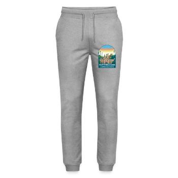 Nottingham Skyline UK Reisekunstillustration - Stanley/Stella Unisex Bio Jogginghose Mover  - Grau meliert - Vorne - Marisol (170cm) & Nik (191cm)
