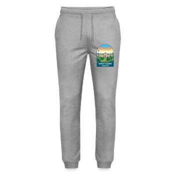Stuttgart Germany City Center Vintage Travel Art - Stanley/Stella Mover Unisex Organic Jogging Trousers - heather grey - Front - Marisol (170cm) & Nik (191cm)