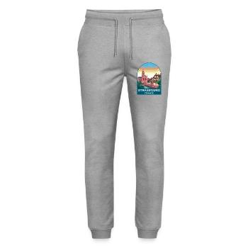 Strasbourg France Vintage Travel Poster Design - Stanley/Stella Mover Unisex Organic Jogging Trousers - heather grey - Front - Marisol (170cm) & Nik (191cm)