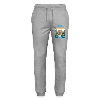Montpellier France Vintage Travel Poster Design - Stanley/Stella Mover Unisex Organic Jogging Trousers - heather grey - Front - Marisol (170cm) & Nik (191cm)