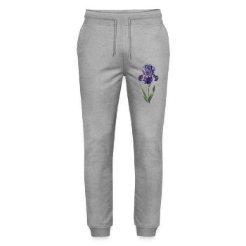Purple iris on delicate stem - Stanley/Stella Mover Unisex Organic Jogging Trousers - heather grey - Front - Marisol (170cm) & Nik (191cm)