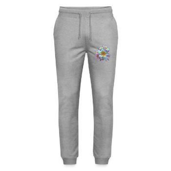 Regenbogen Plumeria Farbexplosion - Stanley/Stella Unisex Bio Jogginghose Mover  - Grau meliert - Vorne - Marisol (170cm) & Nik (191cm)