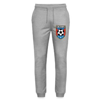 Big Balls Club Football Badge - Stanley/Stella Mover Unisex Organic Jogging Trousers - heather grey - Front - Marisol (170cm) & Nik (191cm)