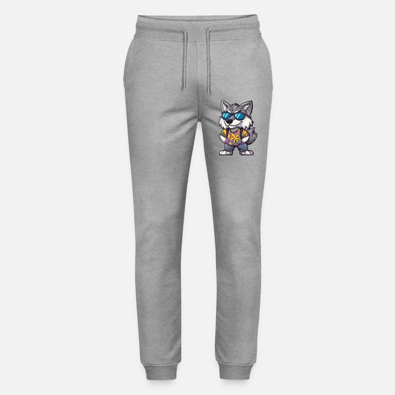 Wolf Comic Vacation - Stanley/Stella Mover Unisex Organic Jogging Trousers - heather grey