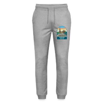 Dublin Ireland Vintage Travel Poster Art - Stanley/Stella Mover Unisex Organic Jogging Trousers - heather grey - Front - Marisol (170cm) & Nik (191cm)
