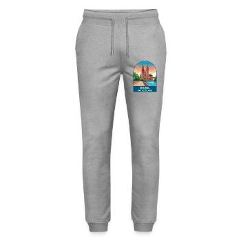 Basel Switzerland Vintage Travel Poster Art - Stanley/Stella Mover Unisex Organic Jogging Trousers - heather grey - Front - Marisol (170cm) & Nik (191cm)