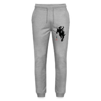 Oni Hannya – Démon Japonais Sumi-e Cornes Rouges - Pantalon de jogging bio MOVER Stanley/Stella unisexe - gris chiné - Devant - Marisol (170cm) & Nik (191cm)