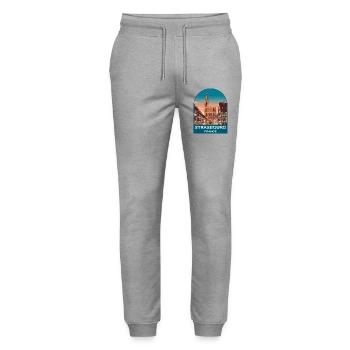 Strasbourg France Vintage Travel Poster Design - Stanley/Stella Mover Unisex Organic Jogging Trousers - heather grey - Front - Marisol (170cm) & Nik (191cm)