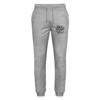Online Conference Call Coffee Style Muted Unbothered - Stanley/Stella Mover Unisex Organic Jogging Trousers - heather grey - Front - Marisol (170cm) & Nik (191cm)