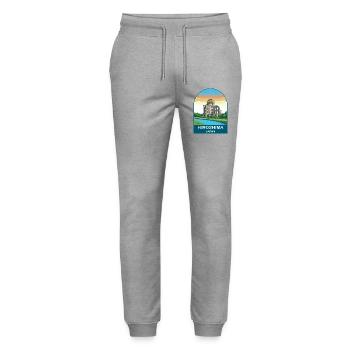 Hiroshima Japan Vintage Travel Poster Art - Stanley/Stella Mover Unisex Organic Jogging Trousers - heather grey - Front - Marisol (170cm) & Nik (191cm)