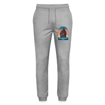 Chongqing China Hongyadong Vintage Travel Poster - Stanley/Stella Mover Unisex Organic Jogging Trousers - heather grey - Front - Marisol (170cm) & Nik (191cm)