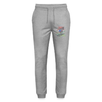Now ore Never Lettering - Stanley/Stella Mover Unisex Organic Jogging Trousers - heather grey - Front - Marisol (170cm) & Nik (191cm)