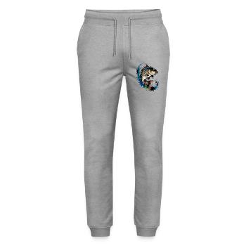 Carp fishing - Stanley/Stella Mover Unisex Organic Jogging Trousers - heather grey - Front - Marisol (170cm) & Nik (191cm)