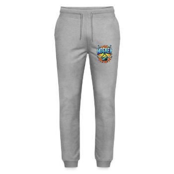 Eishockey Comic Style Schläger und Puck - Stanley/Stella Unisex Bio Jogginghose Mover  - Grau meliert - Vorne - Marisol (170cm) & Nik (191cm)