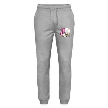 Kawaii Artist & Pig in Wheelchair - Stanley/Stella Mover Unisex Organic Jogging Trousers - heather grey - Front - Marisol (170cm) & Nik (191cm)