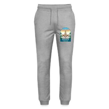Bangkok Thailand Temple Vintage Travel Poster Art - Stanley/Stella Mover Unisex Organic Jogging Trousers - heather grey - Front - Marisol (170cm) & Nik (191cm)