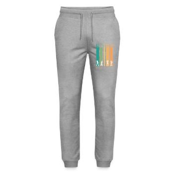 Retro Barres et Silhouettes Nostalgie - Pantalon de jogging bio MOVER Stanley/Stella unisexe - gris chiné - Devant - Marisol (170cm) & Nik (191cm)