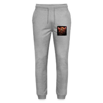 Cat queen on T-Rex with wings in space - Stanley/Stella Mover Unisex Organic Jogging Trousers - heather grey - Front - Marisol (170cm) & Nik (191cm)
