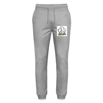 Bison on yellow grass - Stanley/Stella Mover Unisex Organic Jogging Trousers - heather grey - Front - Marisol (170cm) & Nik (191cm)