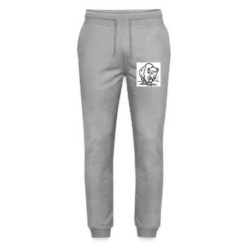 Bison with a smoke in the field - Stanley/Stella Mover Unisex Organic Jogging Trousers - heather grey - Front - Marisol (170cm) & Nik (191cm)