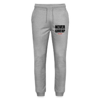 Never Give Up Black/Red - Stanley/Stella Mover Unisex Organic Jogging Trousers - heather grey - Front - Marisol (170cm) & Nik (191cm)