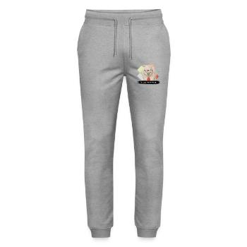 JvG Wombat "Bin dünner, net mehr Wombat." - Stanley/Stella Unisex Bio Jogginghose Mover  - Grau meliert - Vorne - Marisol (170cm) & Nik (191cm)