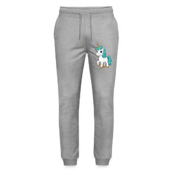 Türkises Einhorn mit leuchtender Mähne - Stanley/Stella Unisex Bio Jogginghose Mover  - Grau meliert - Vorne - Marisol (170cm) & Nik (191cm)