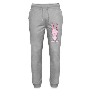 Pastel Pink Bunny Cartoon Character - Stanley/Stella Mover Unisex Organic Jogging Trousers - heather grey - Front - Marisol (170cm) & Nik (191cm)