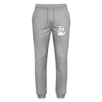 Cuddly dino kitten design - Stanley/Stella Mover Unisex Organic Jogging Trousers - heather grey - Front - Marisol (170cm) & Nik (191cm)