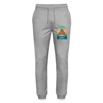 Almaty Kazakhstan Vintage Travel Art Poster - Stanley/Stella Mover Unisex Organic Jogging Trousers - heather grey - Front - Marisol (170cm) & Nik (191cm)
