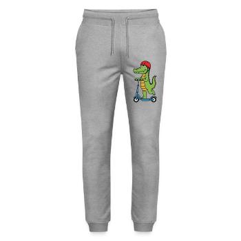 Krokodil auf einem Roller - Stanley/Stella Unisex Bio Jogginghose Mover  - Grau meliert - Vorne - Marisol (170cm) & Nik (191cm)