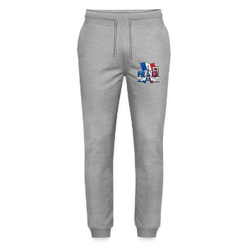 France Eiffelturm T-Shirt – Monuments Paris - Stanley/Stella Unisex Bio Jogginghose Mover  - Grau meliert - Vorne - Marisol (170cm) & Nik (191cm)