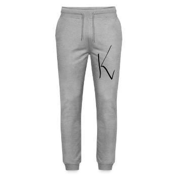 Letter K - Stanley/Stella Mover Unisex Organic Jogging Trousers - heather grey - Front - Marisol (170cm) & Nik (191cm)