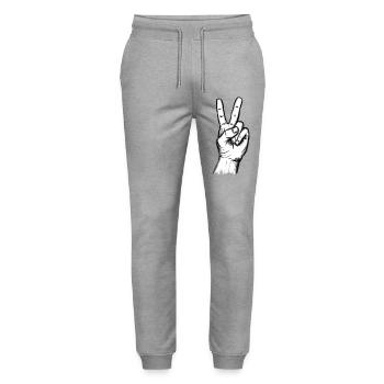 Victory hand sign on white – illustration - Stanley/Stella Mover Unisex Organic Jogging Trousers - heather grey - Front - Marisol (170cm) & Nik (191cm)