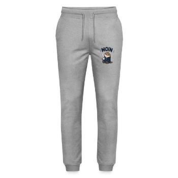 Moin Otter with Coffee Pullover Hoodie - Stanley/Stella Mover Unisex Organic Jogging Trousers - heather grey - Front - Marisol (170cm) & Nik (191cm)