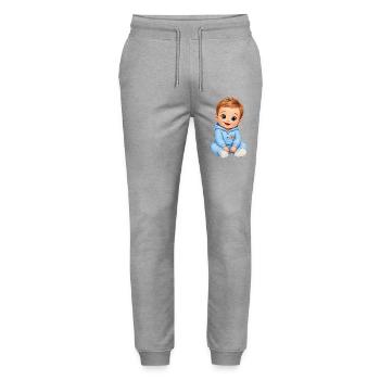 Baby in Blauem Hoodie - Stanley/Stella Unisex Bio Jogginghose Mover  - Grau meliert - Vorne - Marisol (170cm) & Nik (191cm)