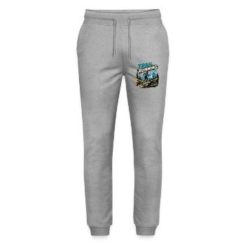 Course en sentier. Cours. Explorez. Conquérir - Pantalon de jogging bio MOVER Stanley/Stella unisexe - gris chiné - Devant - Marisol (170cm) & Nik (191cm)