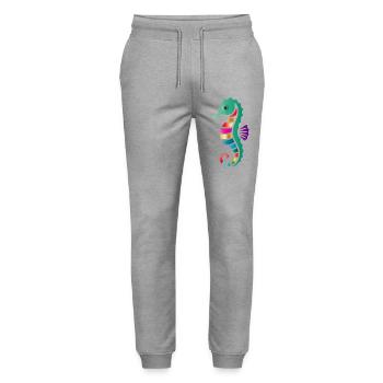 Buntes Seepferdchen | Maritimes Kunstmotiv  - Stanley/Stella Unisex Bio Jogginghose Mover  - Grau meliert - Vorne - Marisol (170cm) & Nik (191cm)