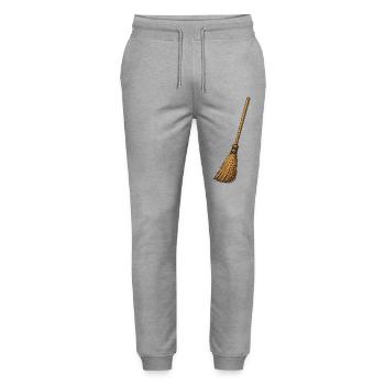 Broom Craft Illustration in Wood Brown - Stanley/Stella Mover Unisex Organic Jogging Trousers - heather grey - Front - Marisol (170cm) & Nik (191cm)