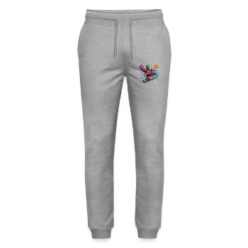 Snowboard de flamant rose en pleine splendeur hivernale - Pantalon de jogging bio MOVER Stanley/Stella unisexe - gris chiné - Devant - Marisol (170cm) & Nik (191cm)