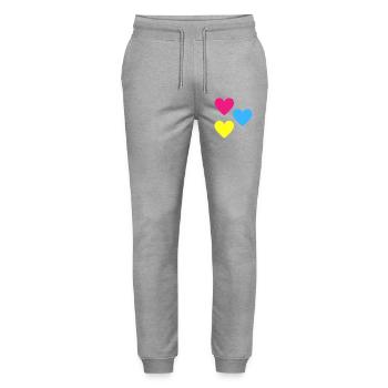 Tricolor Hearts Pop Print - Stanley/Stella Mover Unisex Organic Jogging Trousers - heather grey - Front - Marisol (170cm) & Nik (191cm)