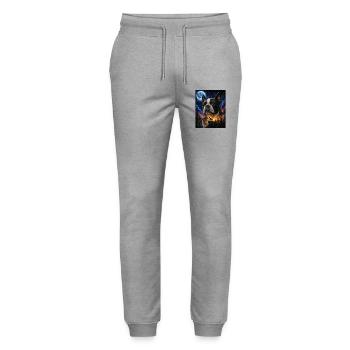 Boston Terrier Howling Moon Dog Lover Art - Stanley/Stella Mover Unisex Organic Jogging Trousers - heather grey - Front - Marisol (170cm) & Nik (191cm)