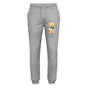 Ours en peluche avec écharpe bleue - Pantalon de jogging bio MOVER Stanley/Stella unisexe - gris chiné - Devant - Marisol (170cm) & Nik (191cm)