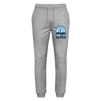 Hong Kong Skyline Star Ferry Retro Blue Sky Badge - Stanley/Stella Mover Unisex Organic Jogging Trousers - heather grey - Front - Marisol (170cm) & Nik (191cm)