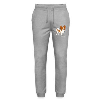 Papillon Cartoon orange-weißes Fell - Stanley/Stella Unisex Bio Jogginghose Mover  - Grau meliert - Vorne - Marisol (170cm) & Nik (191cm)