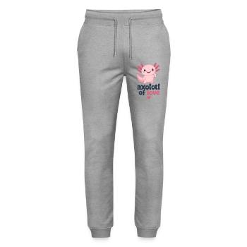 Axolotl der Liebe: Pinke Niedlichkeit - Stanley/Stella Unisex Bio Jogginghose Mover  - Grau meliert - Vorne - Marisol (170cm) & Nik (191cm)