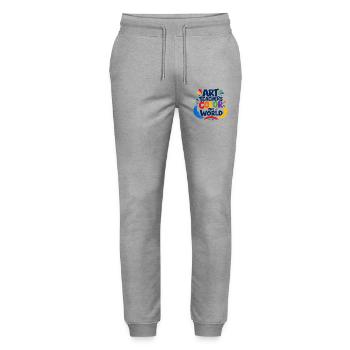 Kunstlehrer Farben die Welt – Lehreranerkennung - Stanley/Stella Unisex Bio Jogginghose Mover  - Grau meliert - Vorne - Marisol (170cm) & Nik (191cm)