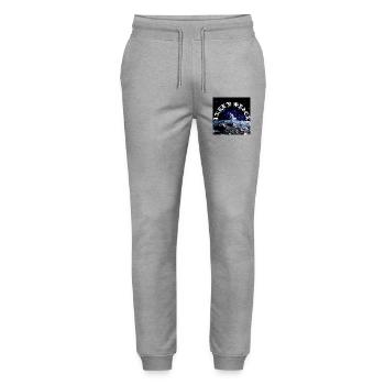 Astronaut on Moon Arc Cosmic Text - Stanley/Stella Mover Unisex Organic Jogging Trousers - heather grey - Front - Marisol (170cm) & Nik (191cm)