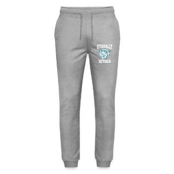 Jeu de mots Ofishally Retired - Pantalon de jogging bio MOVER Stanley/Stella unisexe - gris chiné - Devant - Marisol (170cm) & Nik (191cm)